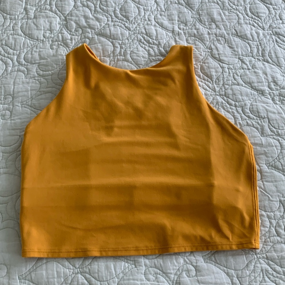 Athleta Conscious Crop Top Bra Yellow Racerback Pilates Yoga Barre Size Small